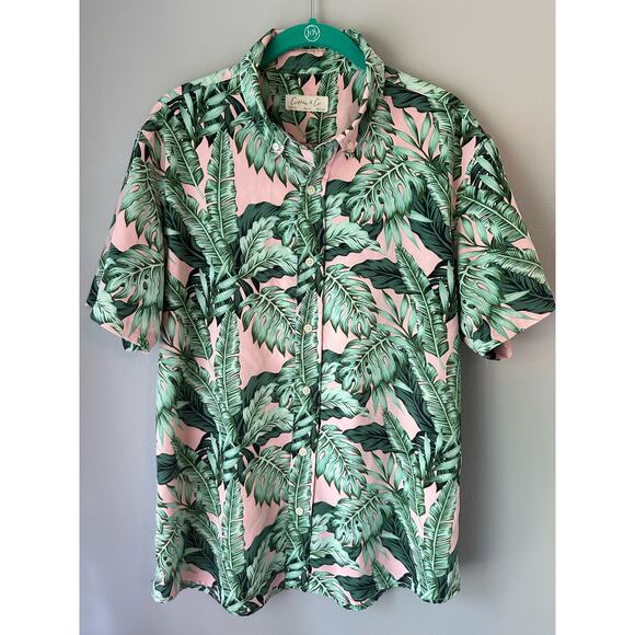 Cotton & co Other - Cotton & Co Summer Palm Leaves Pink and Green Button up shirt, size mens Medium